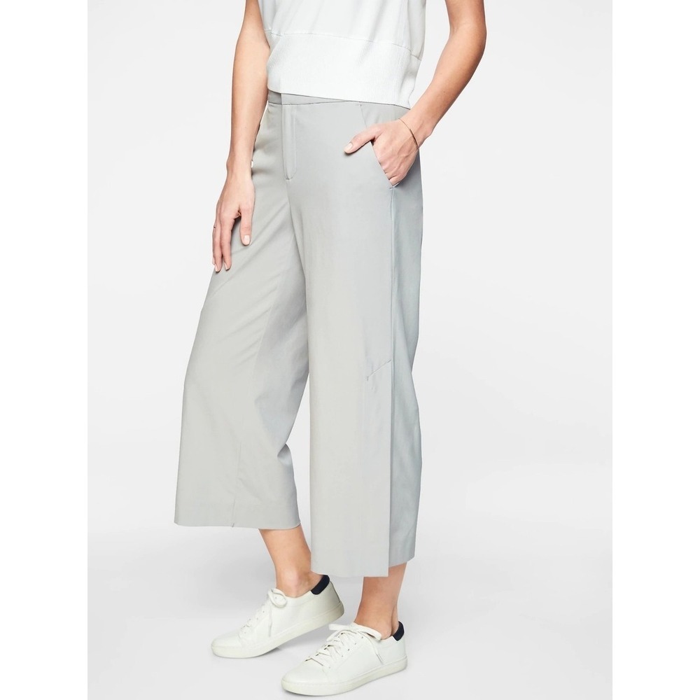 Athleta Tribeca Crop Pants Tern Grey Size 10 Travel Work Stretch Snap Ankle